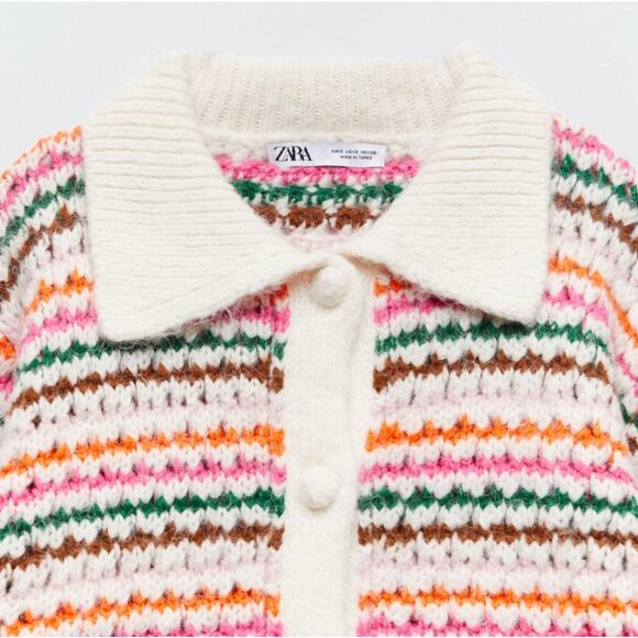 Zara | Rainbow Striped Collared Chunky Knit Cardigan | Size Small - Picture 3 of 10